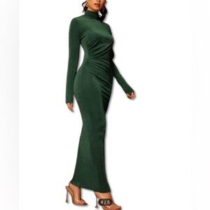 SHEIN BAE High Neck Solid Bodycon Dress Dark Green / 4(S)